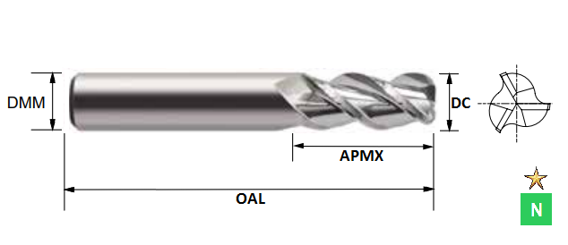 16.0mm 3 Flute (1.0mm Radius) 45 Degree ALU-XP Carbide Slot Drill